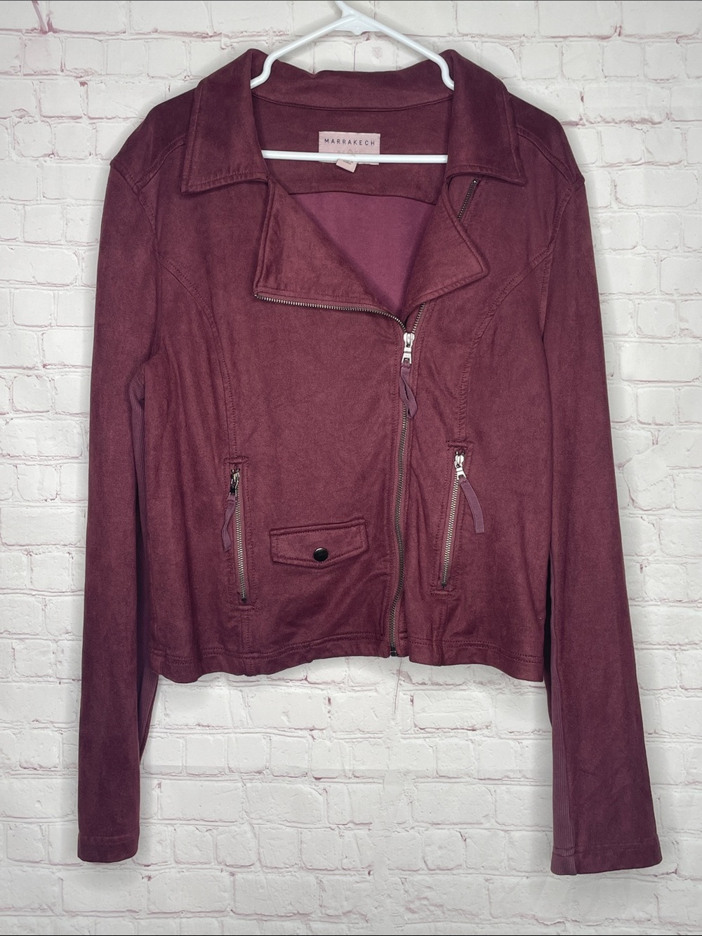 Marrakech Wine Suede Moto Jacket Large Maroon Biker Anthropologie